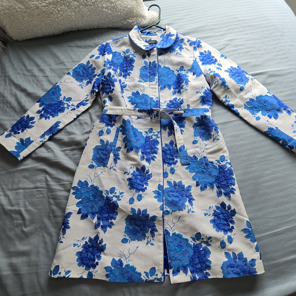 Isaac Mizrahi Blue Floral Dress Coat